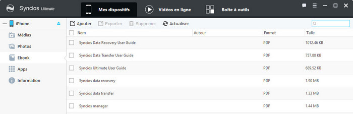 Gestion des livres électroniques iOS Syncios