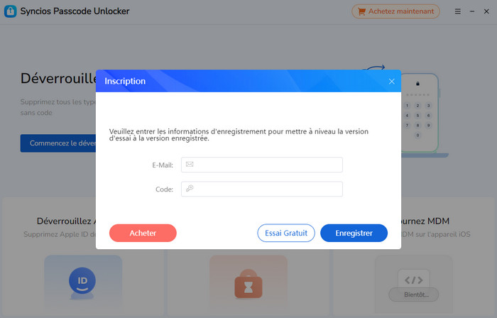 Copiez l'e-mail et le code d'inscription reçus